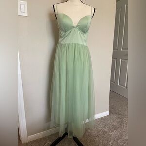 Sage green satin and tulle dress